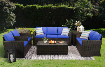 Patio PE Wicker Furniture Set 6 Pieces Outdoor Rattan Conversation Seat Couch Sofa Chair Set